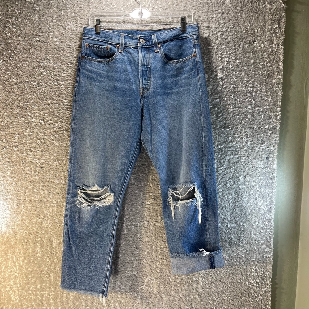 LEVIS Womens Blue Wedgie Straight Premium Big E Raw Hem Jeans W30 L26